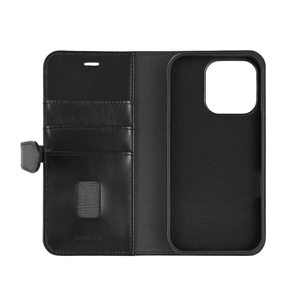 iPhone 16 Pro Buffalo 2-in-1 Wallet Genuine Leather Magnet Flip Case with Wallet - MagSafe Compatible - Black