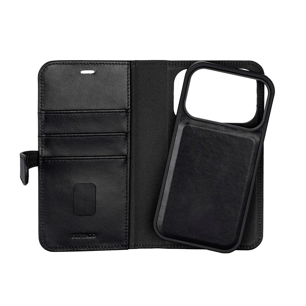 iPhone 17 Pro Buffalo 2-in-1 Genuine Leather Flip Case - Black