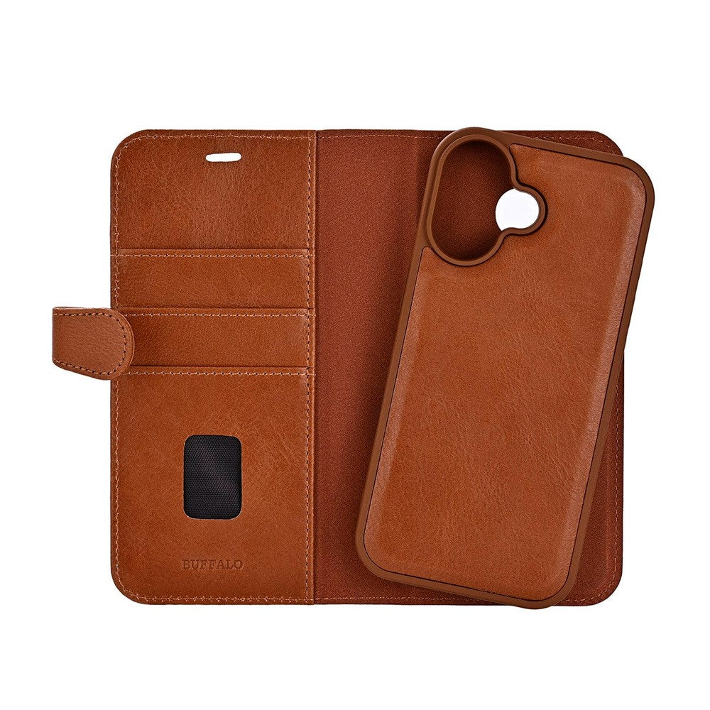 iPhone 17 Buffalo 2-in-1 Genuine Leather Flip Case - Brown