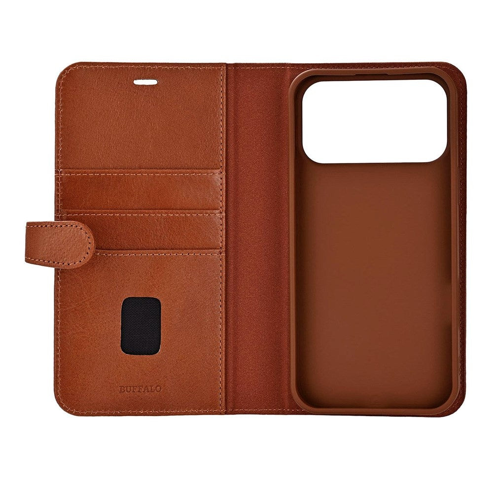 iPhone 17 Pro Max Buffalo 2-in-1 Genuine Leather Flip Case - Brown