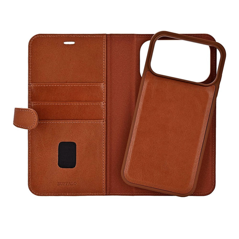 iPhone 17 Pro Max Buffalo 2-in-1 Genuine Leather Flip Case - Brown
