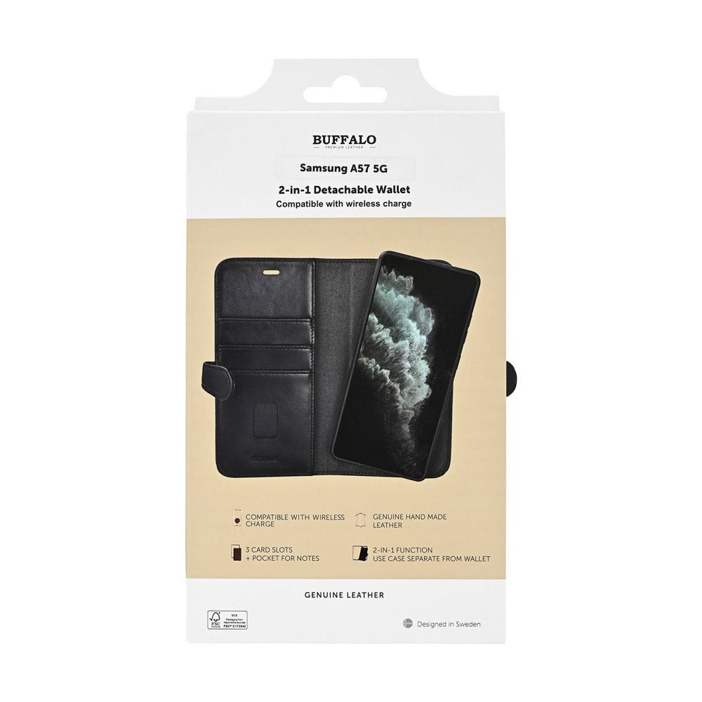 Samsung Galaxy A57 Buffalo 2-in-1 Genuine Leather Flip Case - Black