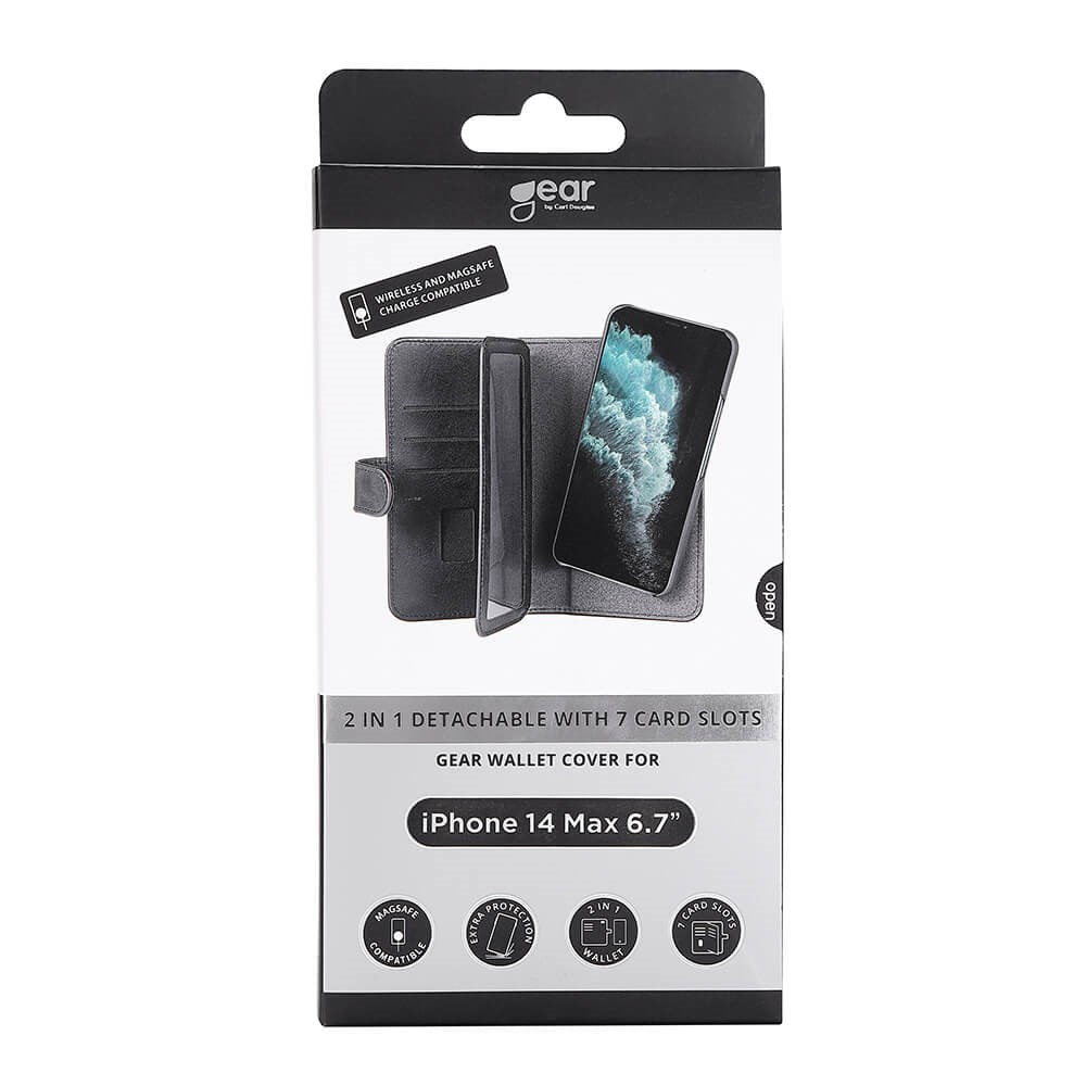 iPhone 14 Plus GEAR Wallet - Leather Flip 2-in-1 Case with Wallet 7 Cards - Black