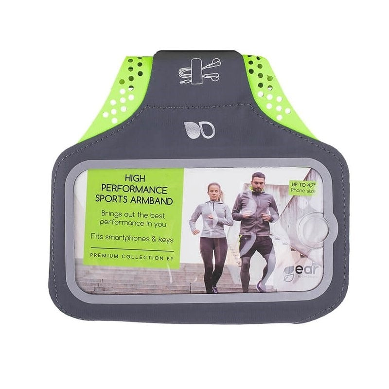 GEAR Universal Running Armband for Mobile with Pocket for Key & Reflective Edge (Max. Mobile: 70 x 140mm) - Grey / Green