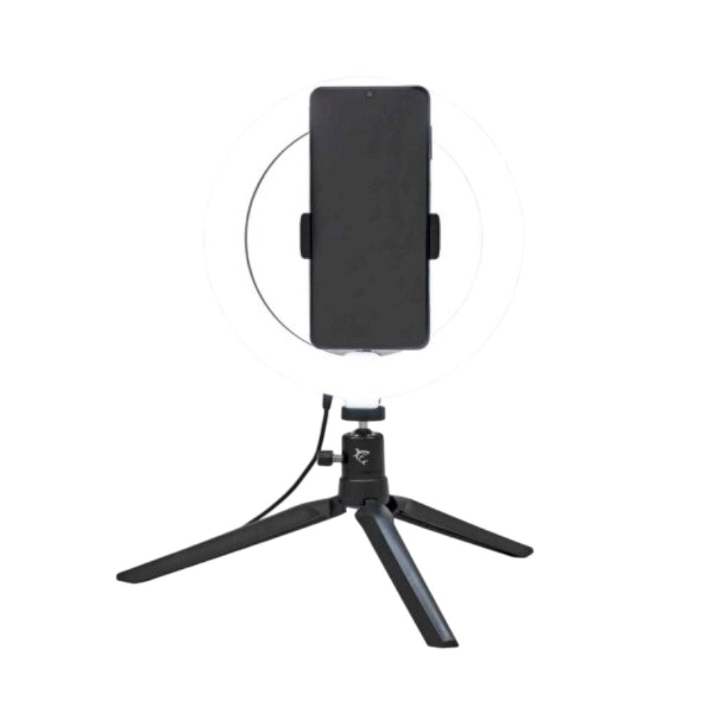 White Shark 1200lm Ring Light with Tripod & Mobile Holder - 20cm - Black