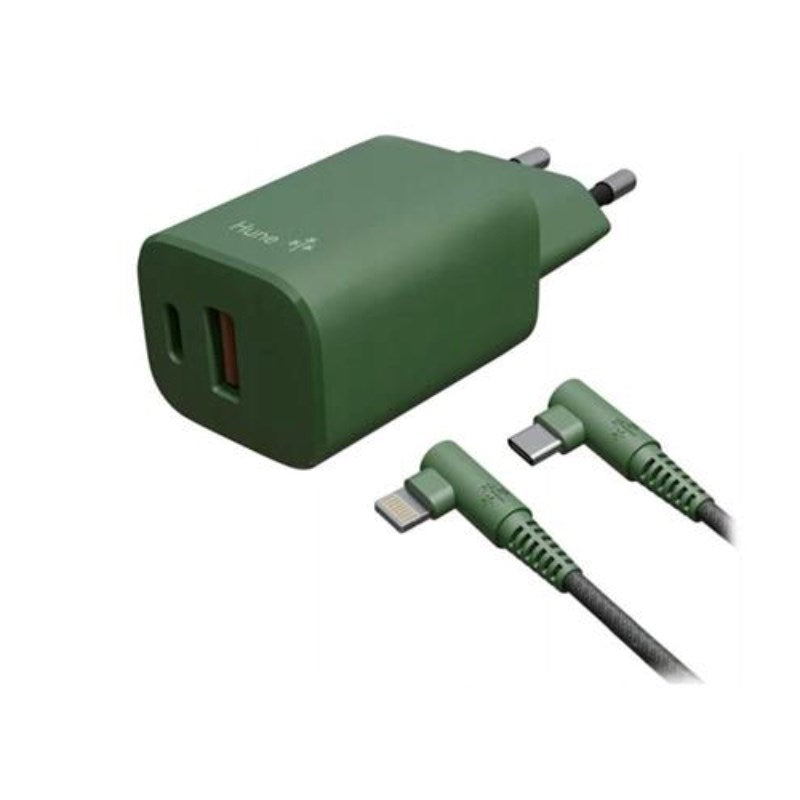 Hune Kit with 1 x 20W Wall Charger (USB-C & USB-A) & USB-C to Lightning Cable (1.2m) - Green