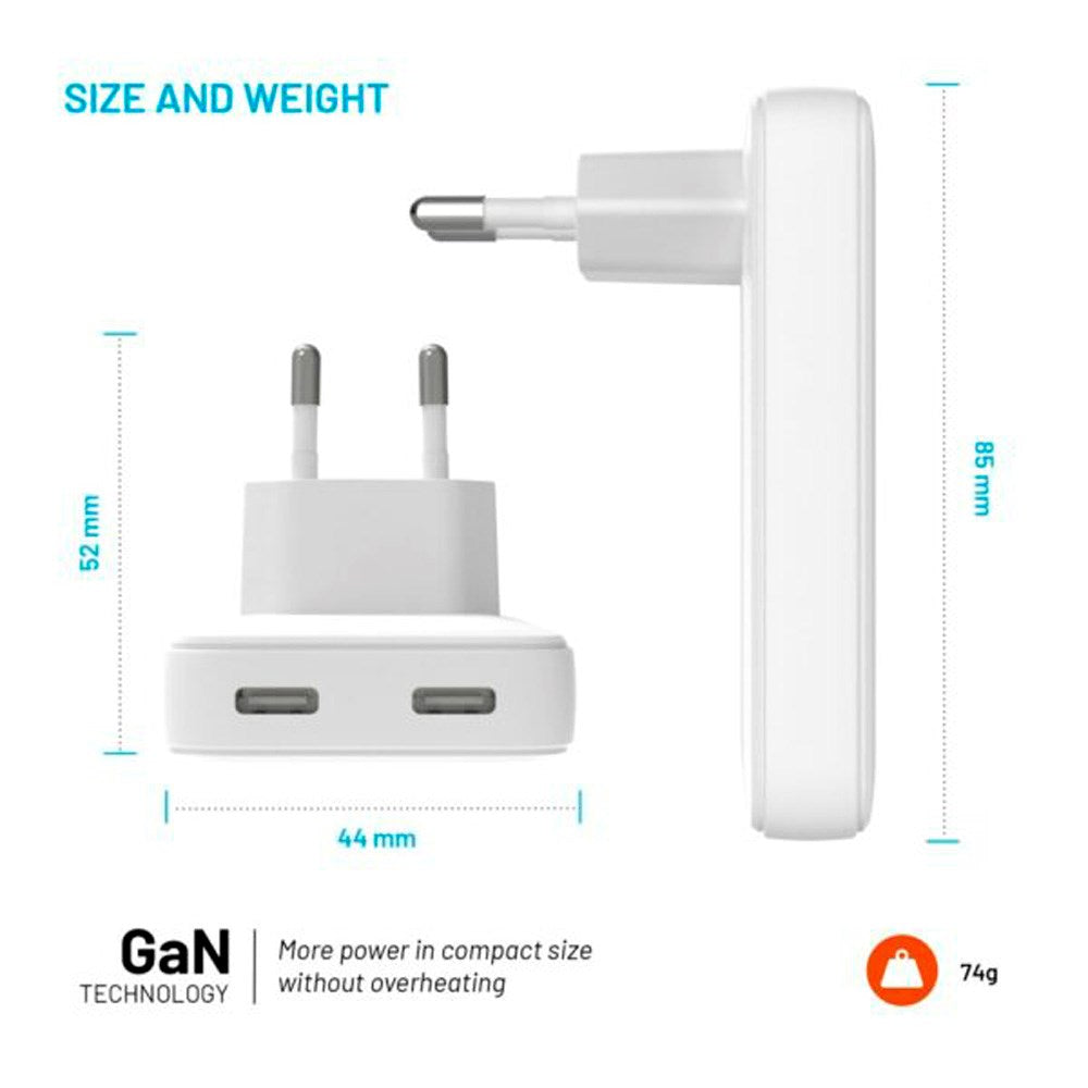 Fixed Slim GaN 90W USB-C Charger - 2 Ports - Fast Charging - White