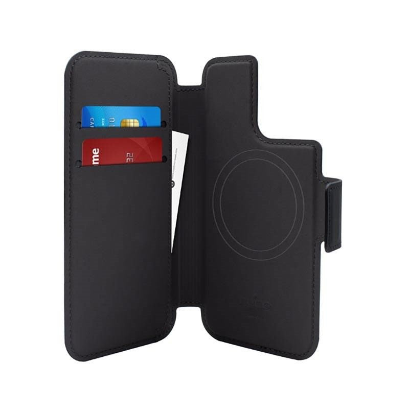 iPhone 14 Pro / 13 Pro Puro Folio Flip Case with Card Holder - MagSafe Compatible - Black
