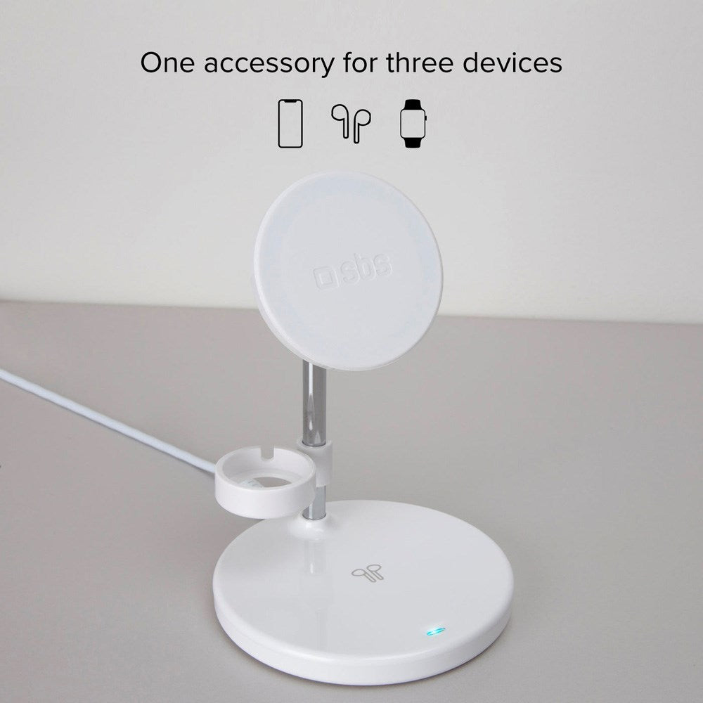 SBS 3-in-1 Magnetic Wireless Charger - MagSafe Compatible - White