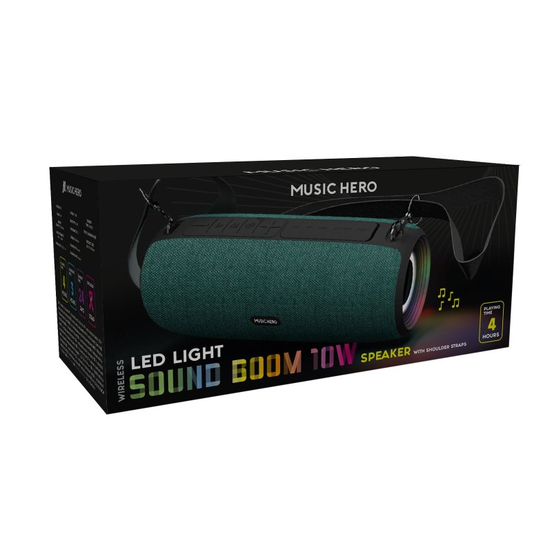 Wireless Speaker 10W with Integrated Controls and Shoulder Strap – Black / Green