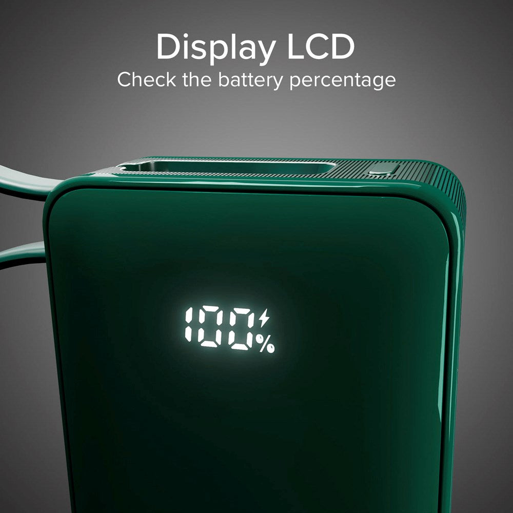SBS - 20W LCD PowerBank with 1x USB-A & 1x USB-C - 10.000 mAh - Green