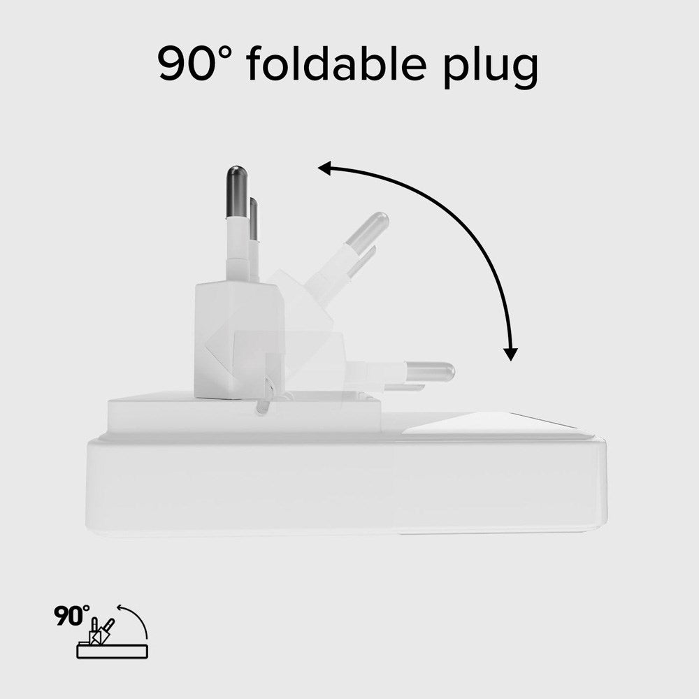 SBS 65W Flexi Foldable Wall Charger with 1x USB-A & 1x USB-C - White
