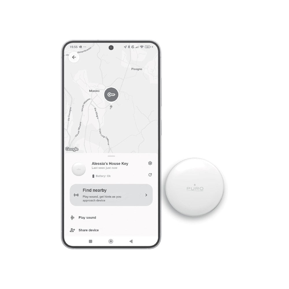Puro Find Me Mini Dual Smart Tracker - Apple Find My & Android Find Hub - White