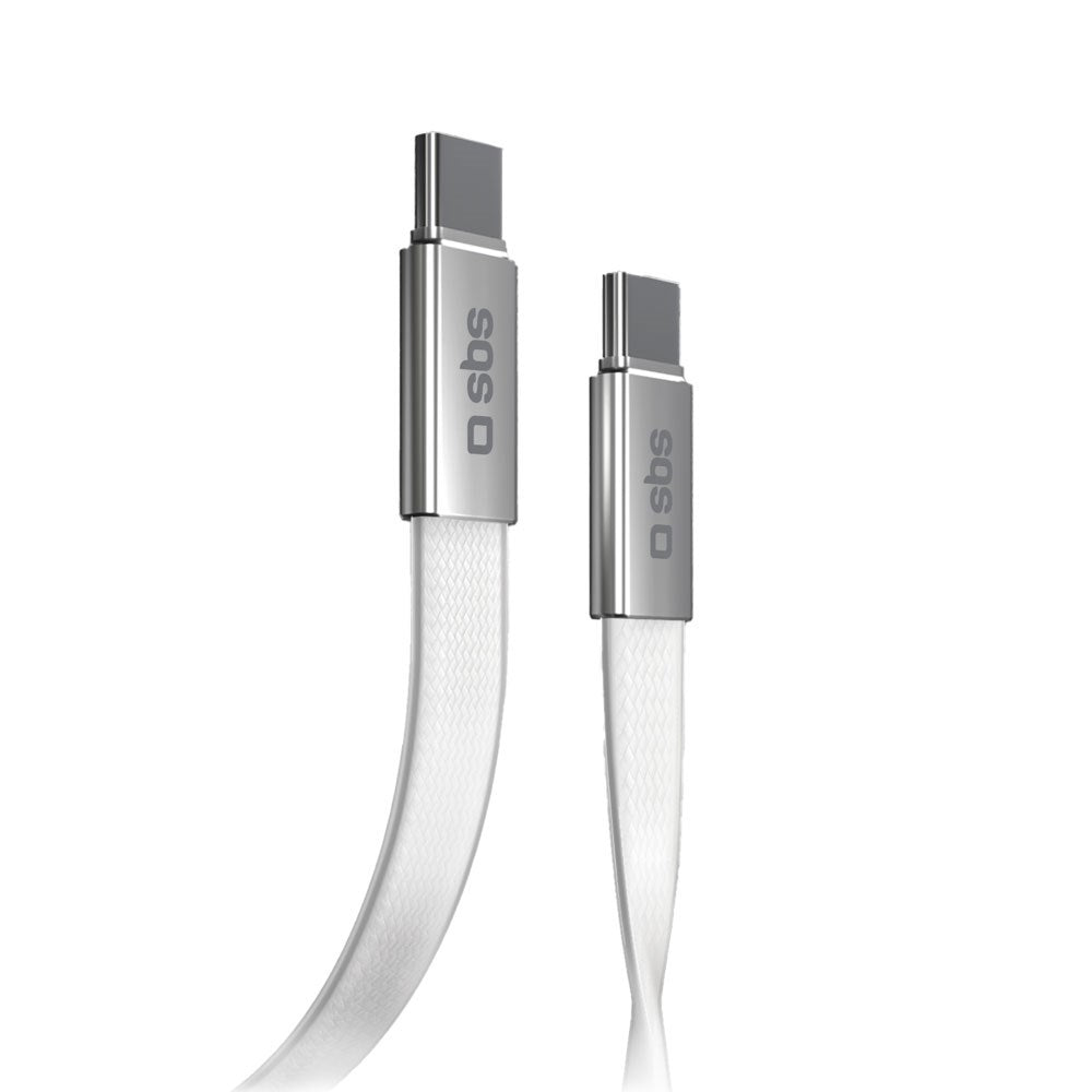 SBS 60W Flat USB-C to USB-C Cable - 1m - White