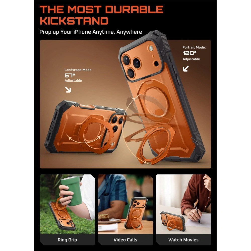 iPhone 17 Pro Max SUPCASE UB GRIB PRO MAG Case w. Screen Protector - MagSafe Compatibel - Transparent / Orange