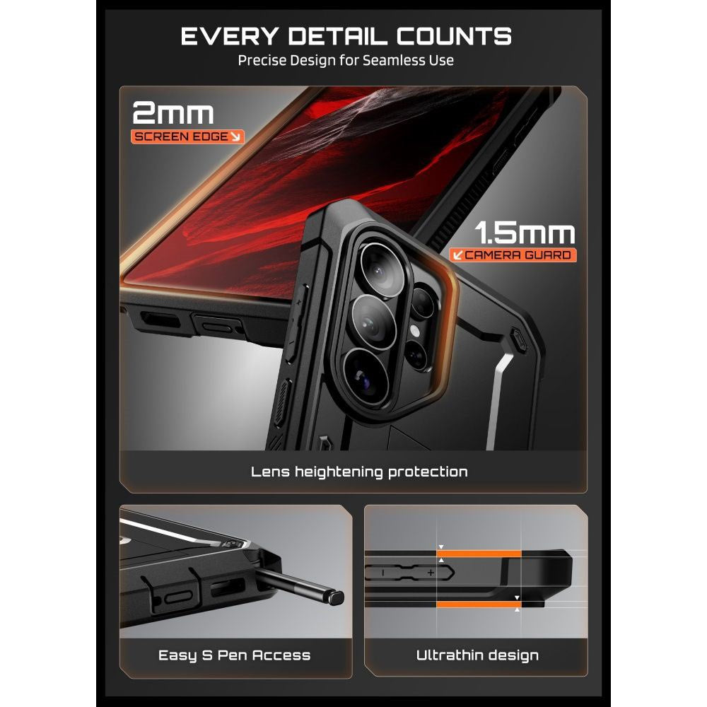 Samsung Galaxy S26 Ultra SUPCASE Unicorn Beetle Pro Case with 2x Tempered Screen Protector Glass – Black