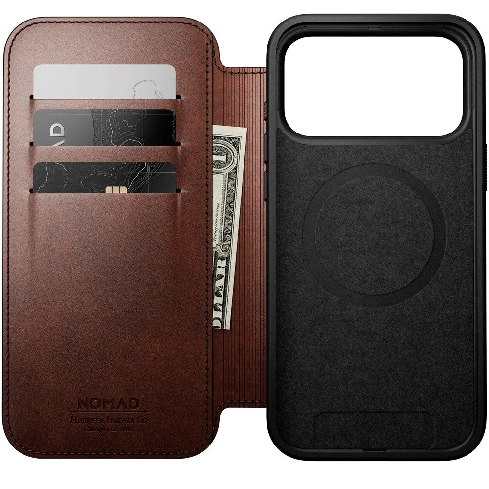 Nomad iPhone 17 Pro Max Modern Horween Leather Folio Case - MagSafe Compatible - Rustic Brown