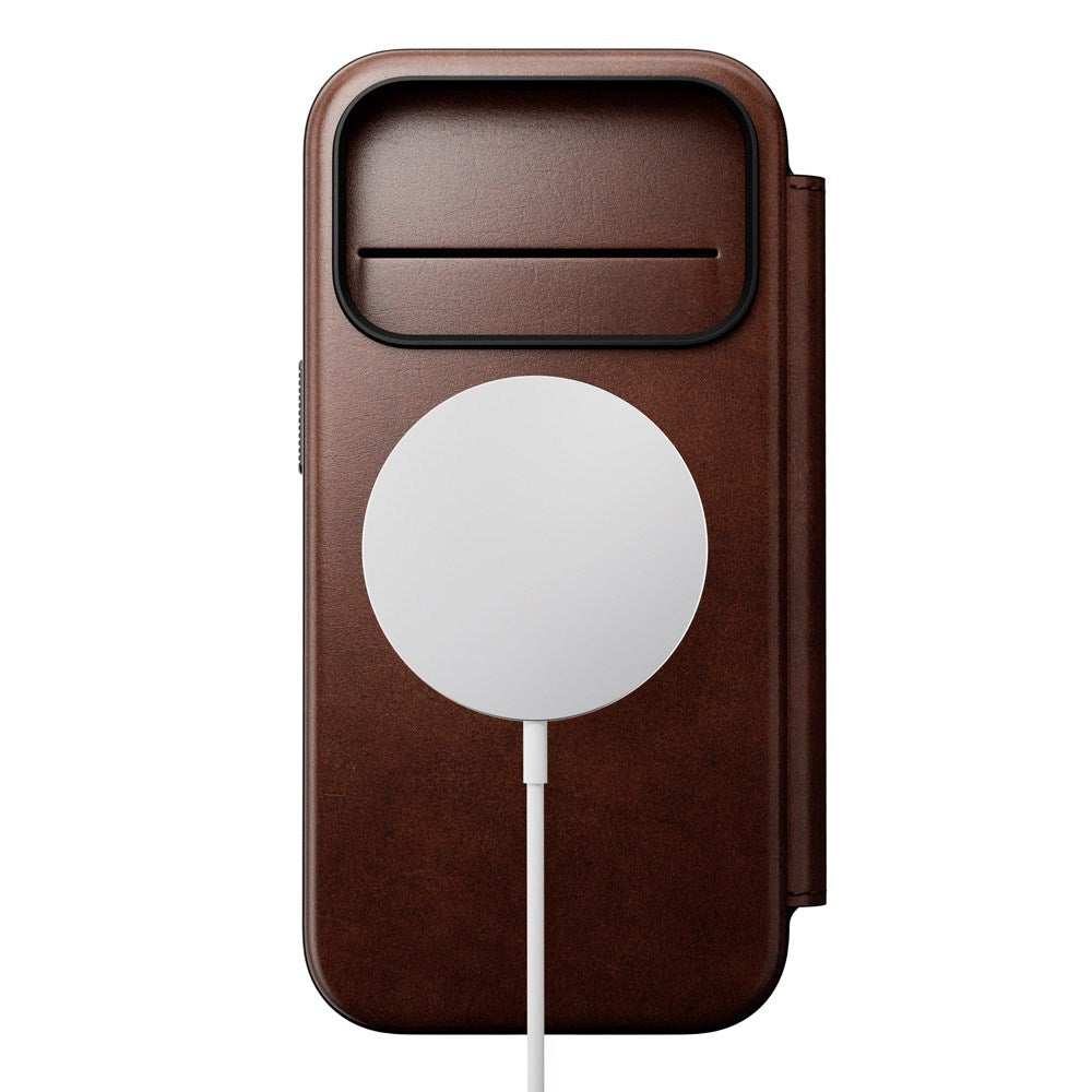 Nomad iPhone 17 Pro Modern Horween Leather Folio Case - MagSafe Compatible - Rustic Brown