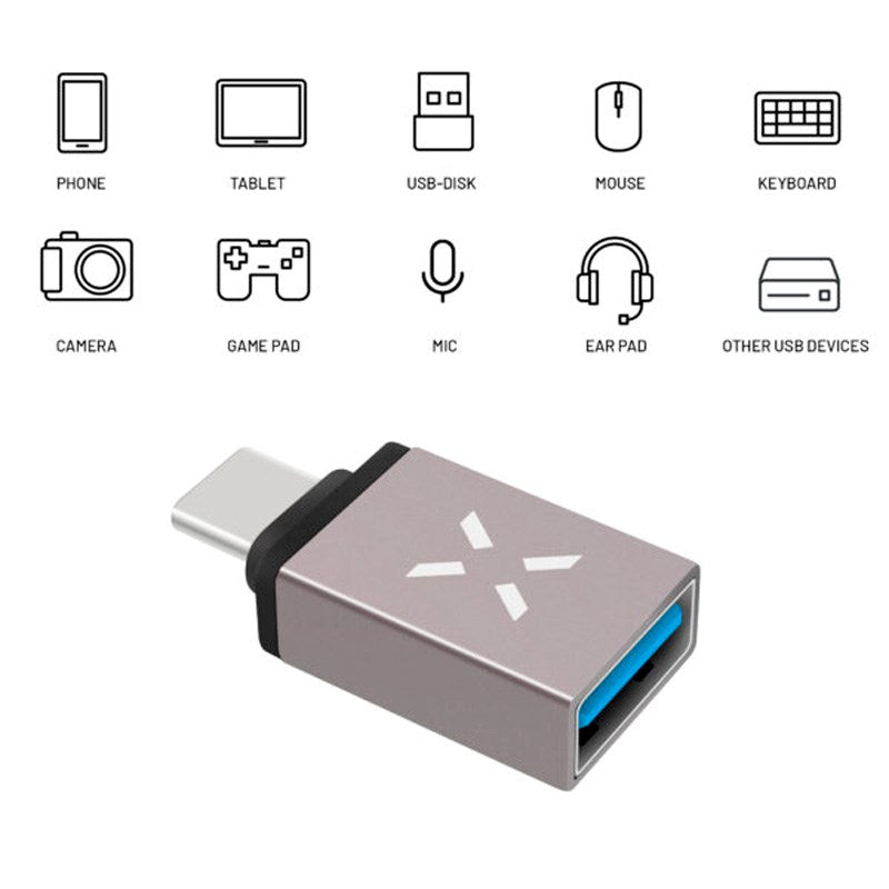 Fixed Link USB-C to USB-A Adapter - Grey
