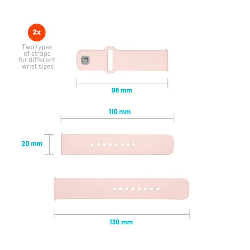 Fixed Universal Smartwatch Sporty Silicone Strap (20mm) - Pink