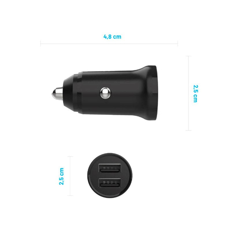 Fixed Mini Car Charger 2x USB-A 15W - Black