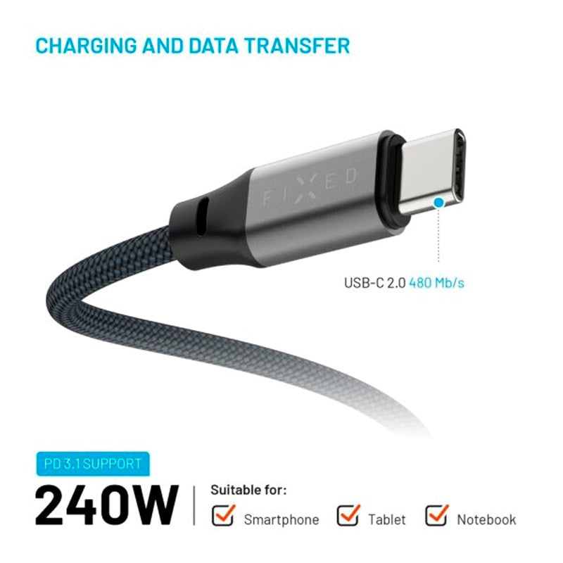 Fixed Magnetic USB-C to USB-C Cable 240W - 1.2m - Black