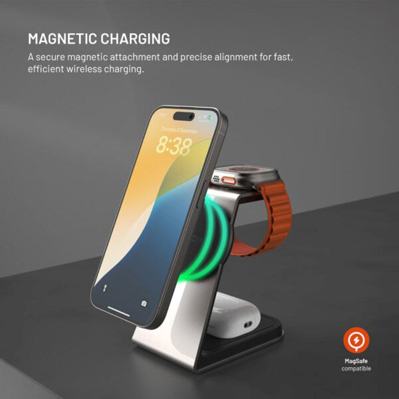 FIxed 3-in-1 Wireless Charging Dock 15W - Smartphone / Apple Watch / AirPods - Titanium