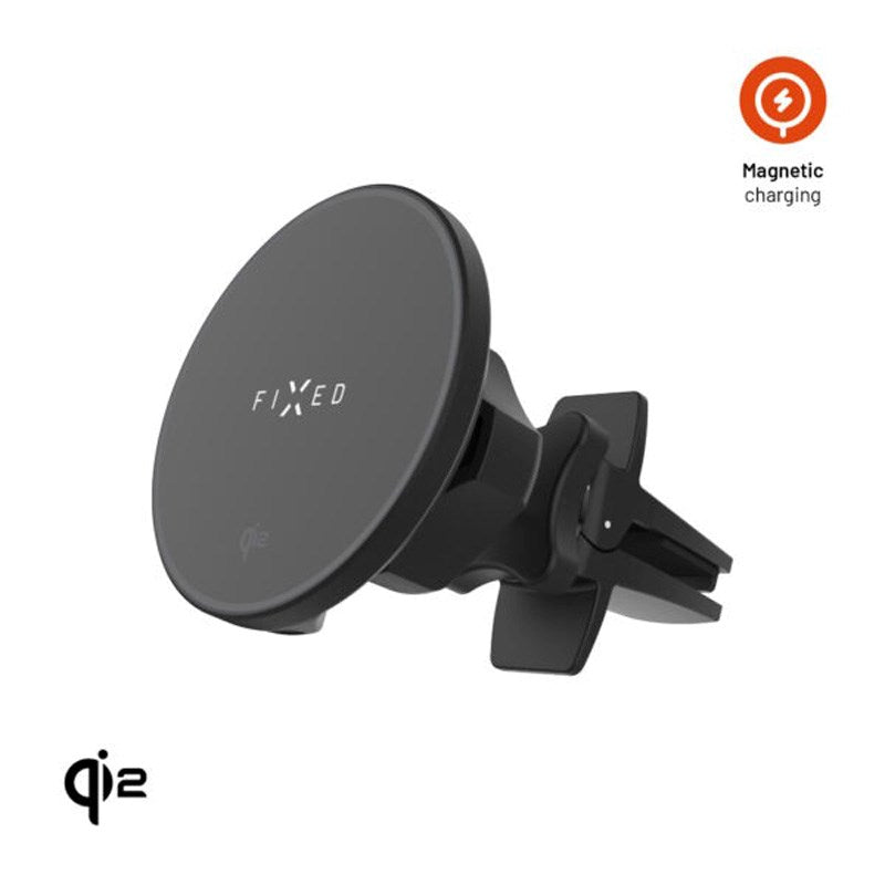 Fixed Car Phone Holder with 15W Wireless Charging - Ventilation Grille - Black