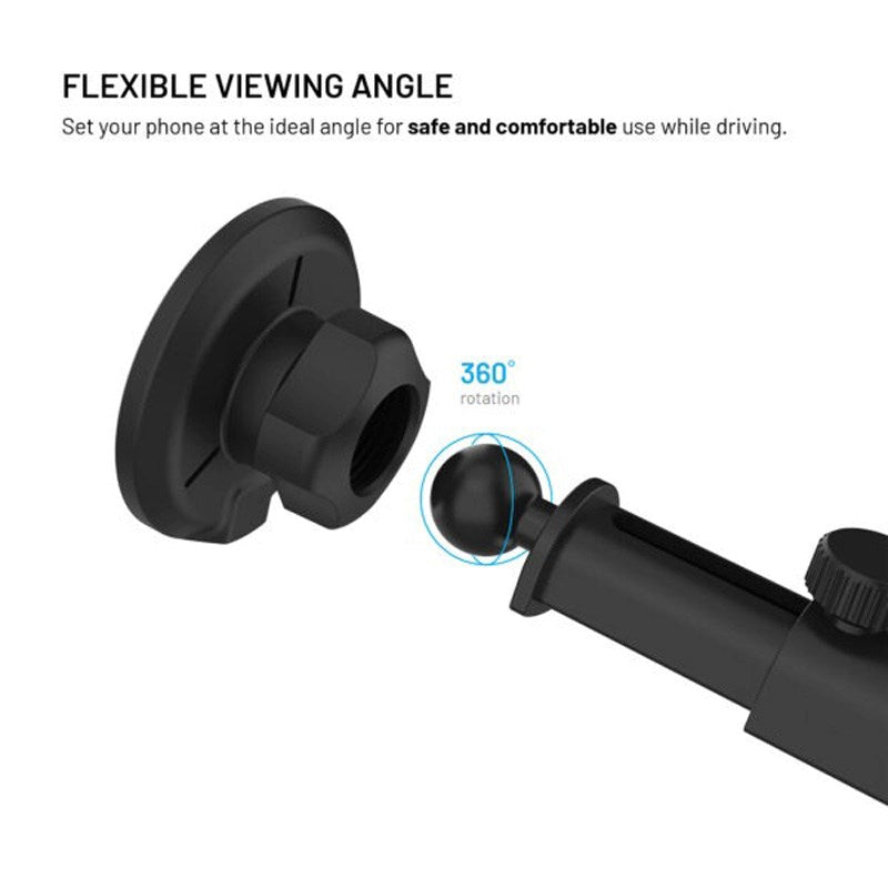 Fixed Car Phone Holder with 15W Wireless Charging - Windshield / Dashboard - Black