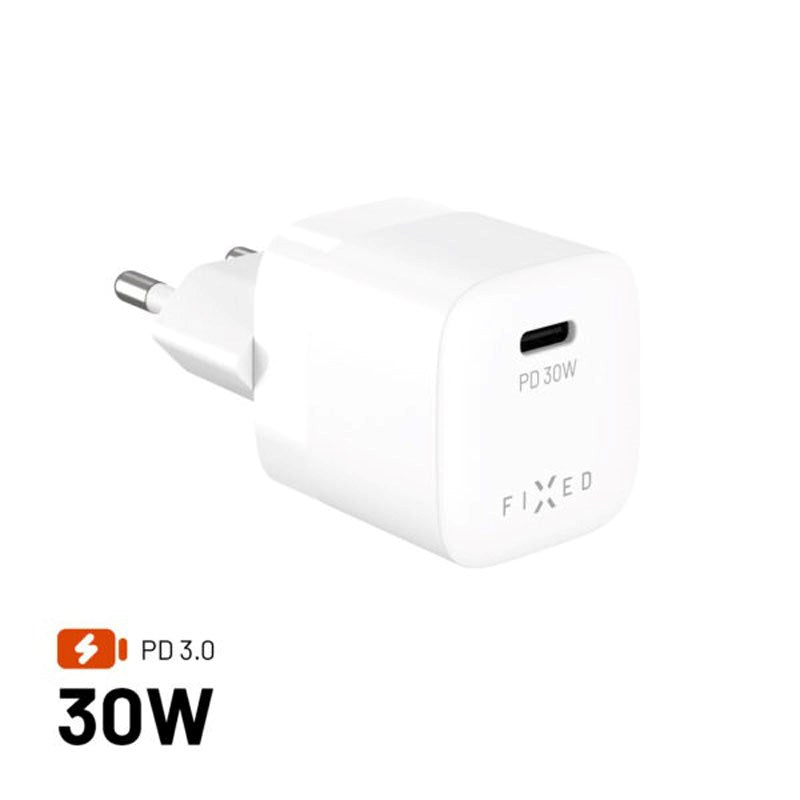 Fixed 30W Mini Wall Charger with USB-C & PD - White