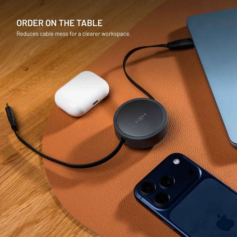 Fixed Retractable 100W USB-C to USB-C Cable - 1m - Black