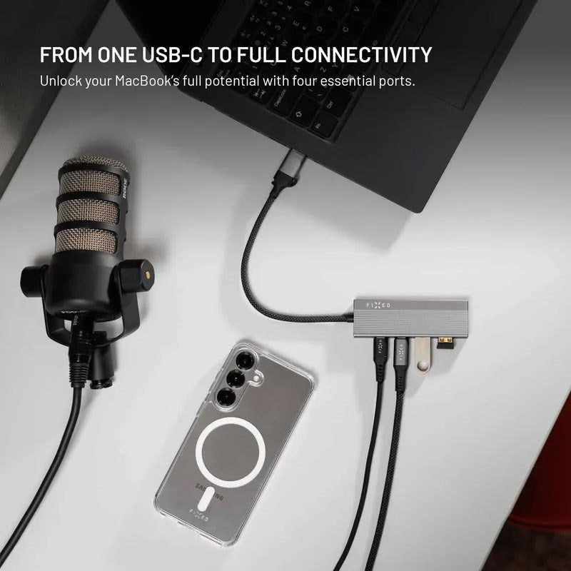 Fixed 4-in-1 USB-C Multiport with 2 x USB-A 2 x USB-C - Silver