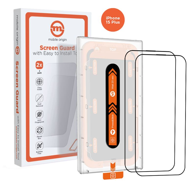 iPhone 15 Plus Mobile Origin Orange Screen Guard Protective Glass - 2 pcs. - Transparent