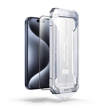 iPhone 15 Pro Max Mobile Origin Screen Protector Glass with Applicator - Transparent / Black Edge