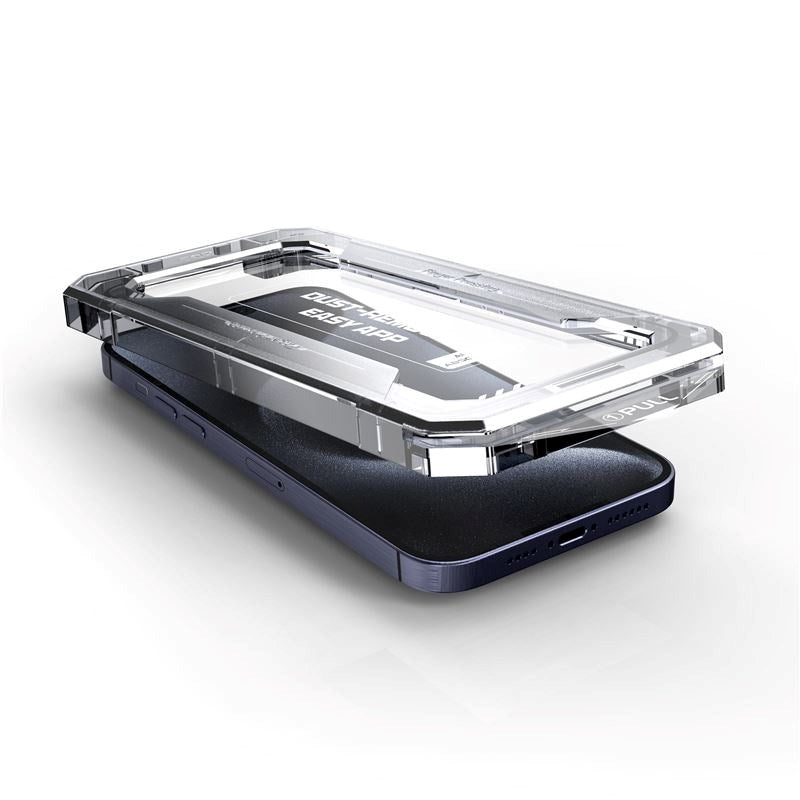 iPhone 15 Mobile Origin Screen Protector Glass with Applicator - Transparent / Black Edge