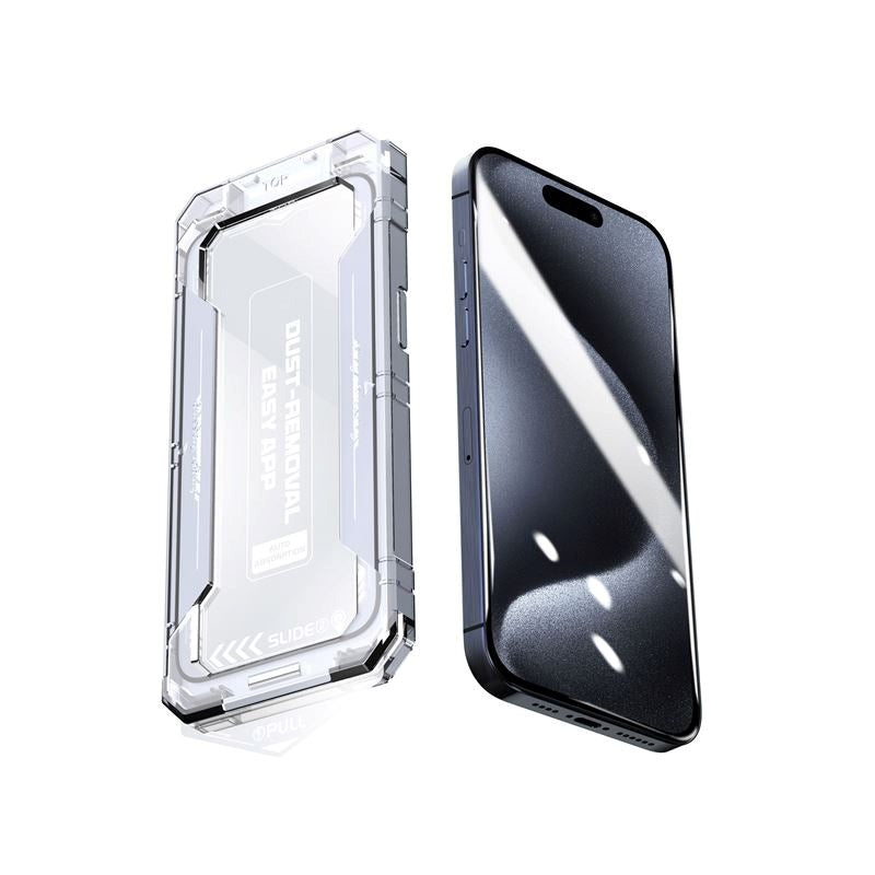 iPhone 15 Plus Mobile Origin Screen Protector Glass with Applicator - Transparent / Black Edge