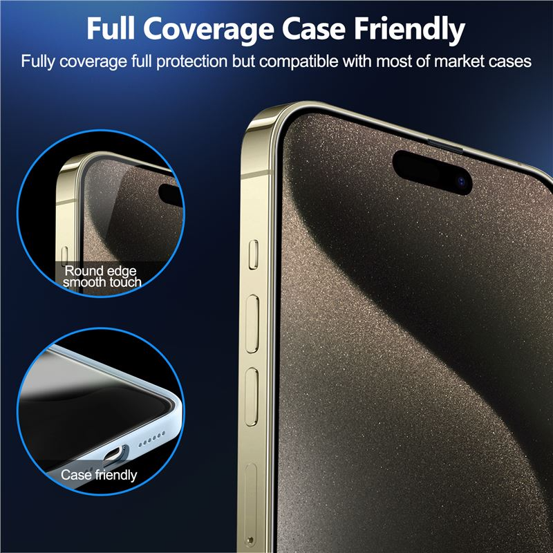 iPhone 15 Pro Max Mobile Origin Protective Glass with Privacy Function - Case Friendly - 2 pcs - Black Edge