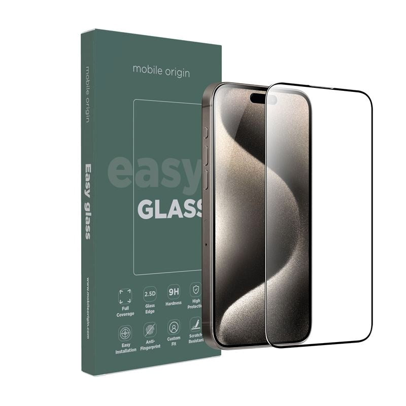 iPhone 15 Pro Mobile Origin EasyGlass Screen Protector - Transparent / Black Edge