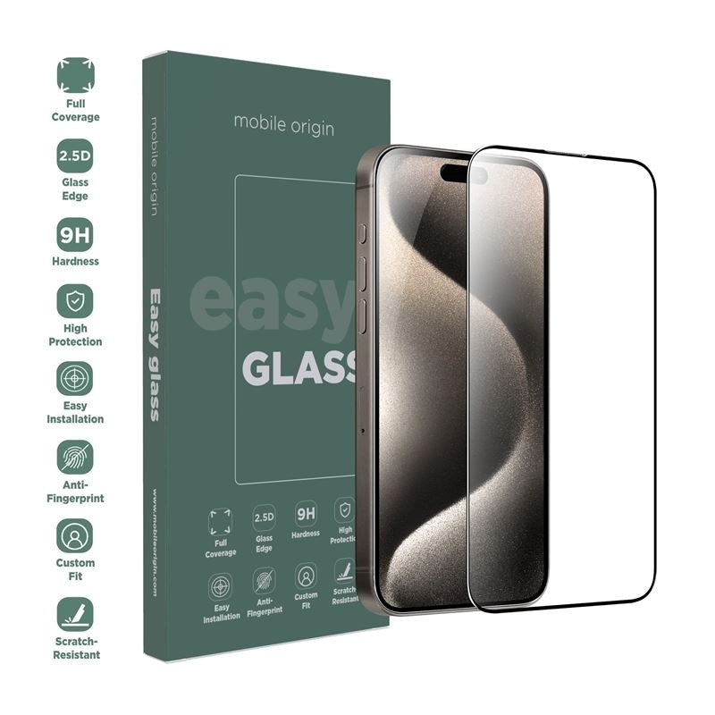 iPhone 15 Pro Mobile Origin EasyGlass Screen Protector - Transparent / Black Edge