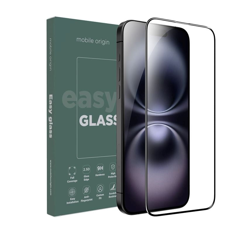 iPhone 15 Plus / 16 Plus Mobile Origin EasyGlass Screen Protector - Transparent / Black Edge