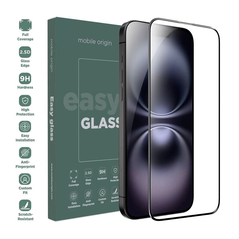 iPhone 15 Plus / 16 Plus Mobile Origin EasyGlass Screen Protector - Transparent / Black Edge