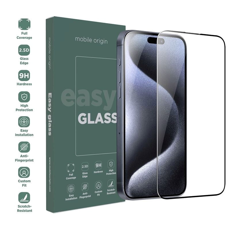 iPhone 15 Pro Max Mobile Origin EasyGlass Screen Protector - Transparent / Black Edge