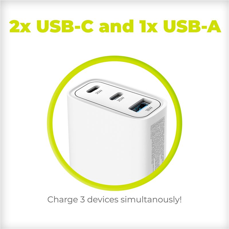 Mobile Origin GaN 40W Wall Charger with USB-A + 2 USB-C Ports - White