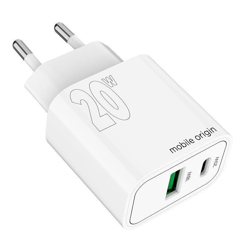 Mobile Origin MO12 20W Wall Charger with 1x USB-A & 1x USB-C - White