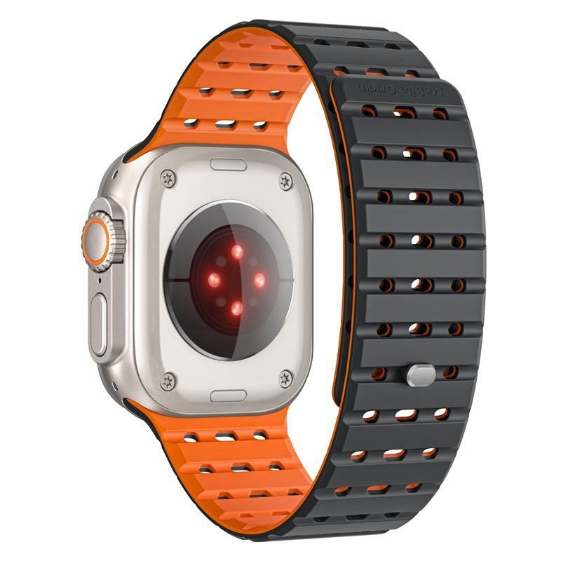 Apple Watch (42/44/SE/45/46/49mm) Mobile Origin Magnetic Silicone Strap - Black / Orange
