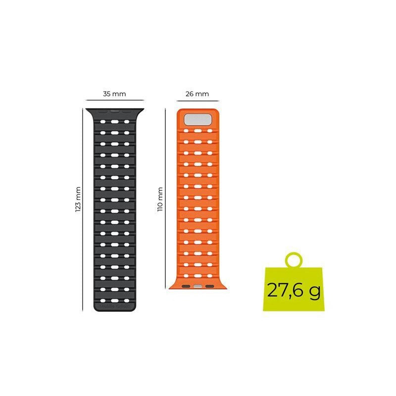Apple Watch (42/44/SE/45/46/49mm) Mobile Origin Magnetic Silicone Strap - Black / Orange