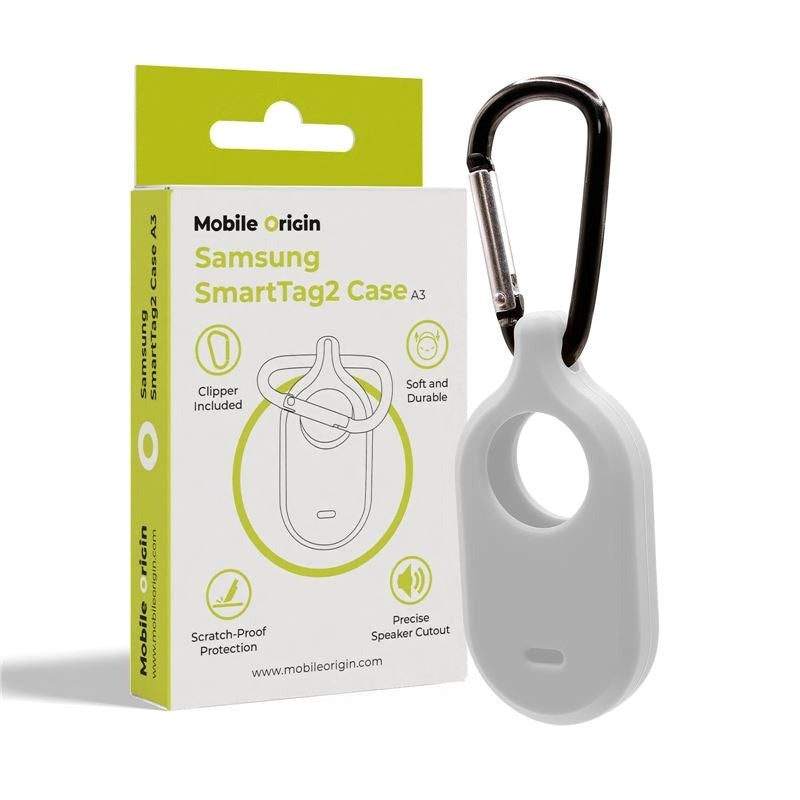 Mobile Origin Samsung Galaxy SmartTag2 Silicone Case with Carabiner - White