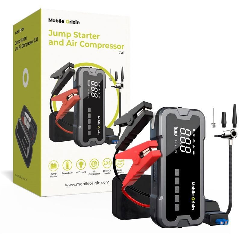 Mobile Origin 2-in-1 Jump Starter & Compressor with Accessories - Black