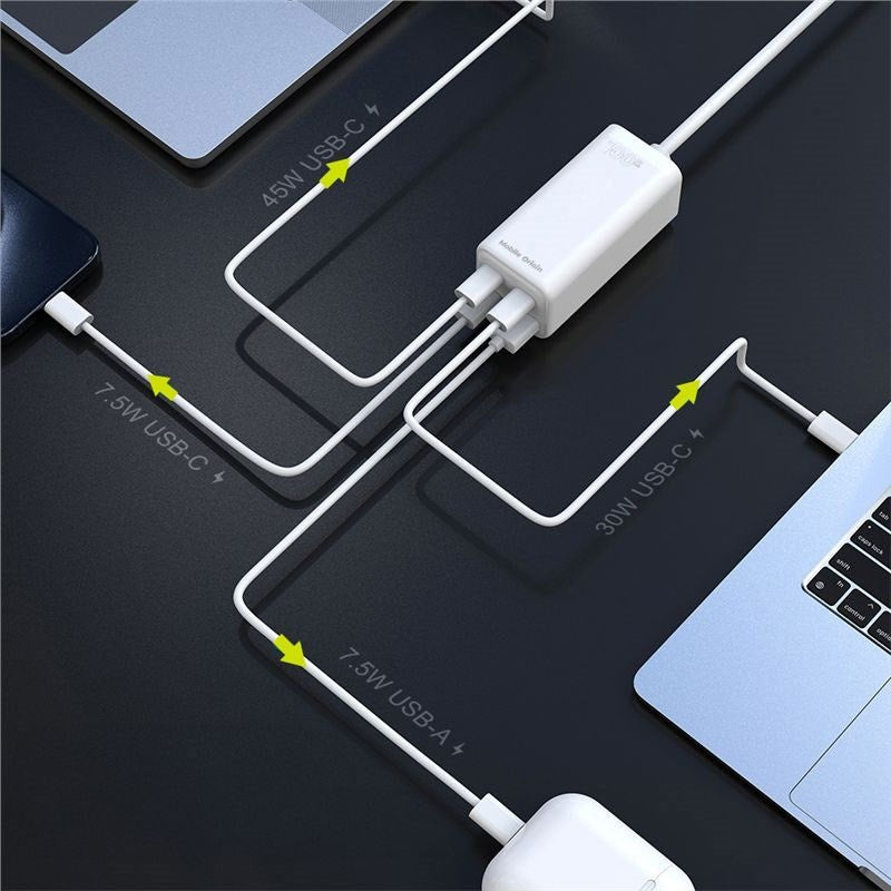 Mobile Origin 100W USB-C Hub with USB-A & Schuko Plug - White