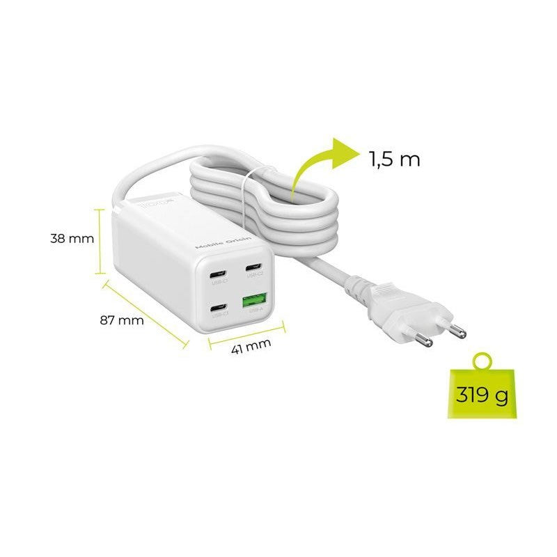 Mobile Origin 100W USB-C Hub with USB-A & Schuko Plug - White
